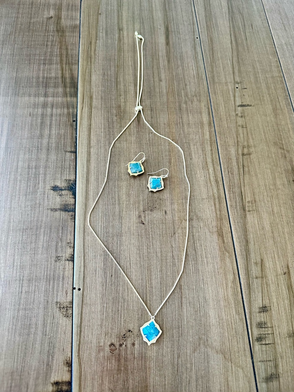 Kendra Scott Gold-Tone Necklace and Earrings with Turquoise Stones